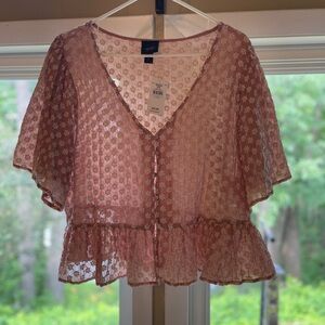 Pink Ruffled Flutter Sleeve Peplum Blouse